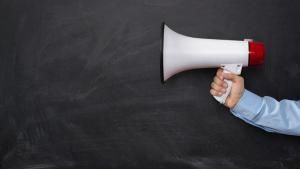 Man holding bullhorn